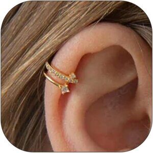 Pair Gold Non Piercing Rhinestone Star Clip on Earring Cartilage Jewelryt Gift